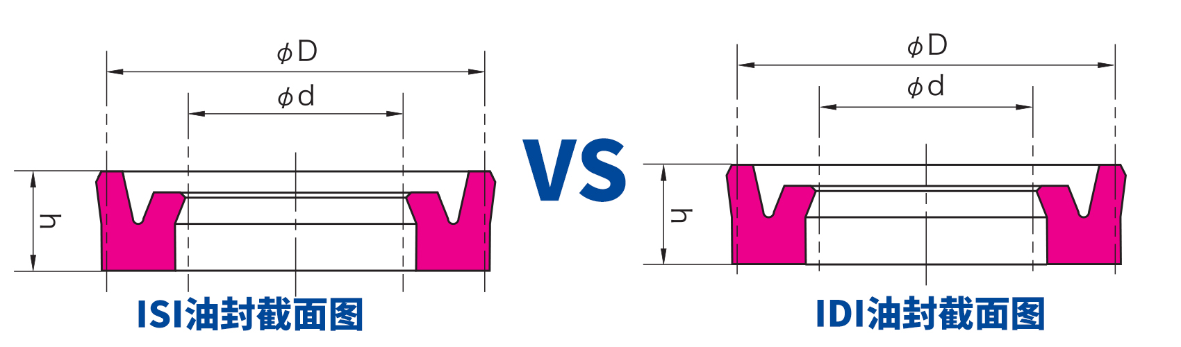 ISI油封和IDI油封截面对比图